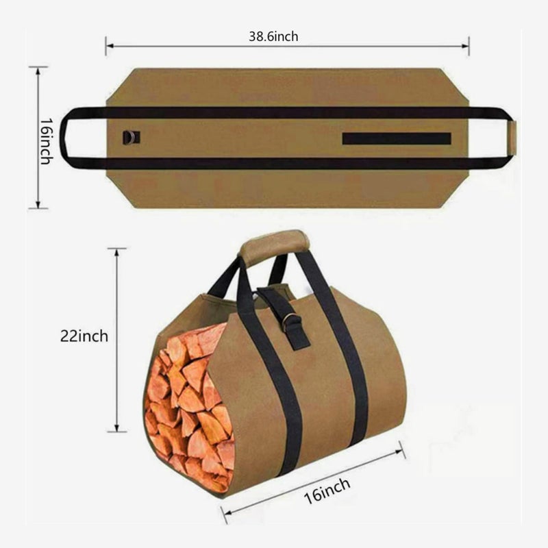 Firewood Carrier Wood Carring Bag with Handles Durable Waxed Canvas Log Carrier Large Log Tote Bag Firewood Holder for Camping Indoor 39 X 16 Inch - Image 2