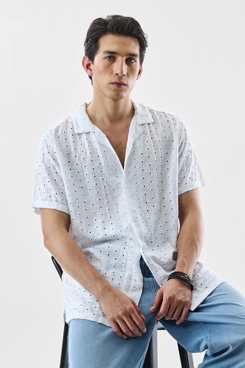 سنيتش White Textured Half Sleeve Boxy Shirt