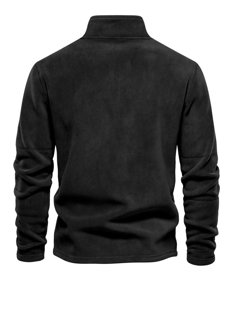 Loquat Men's Autumn And Winter Standing Collar Long Sleeved Hoodie Fleece Top Black  - Image 2