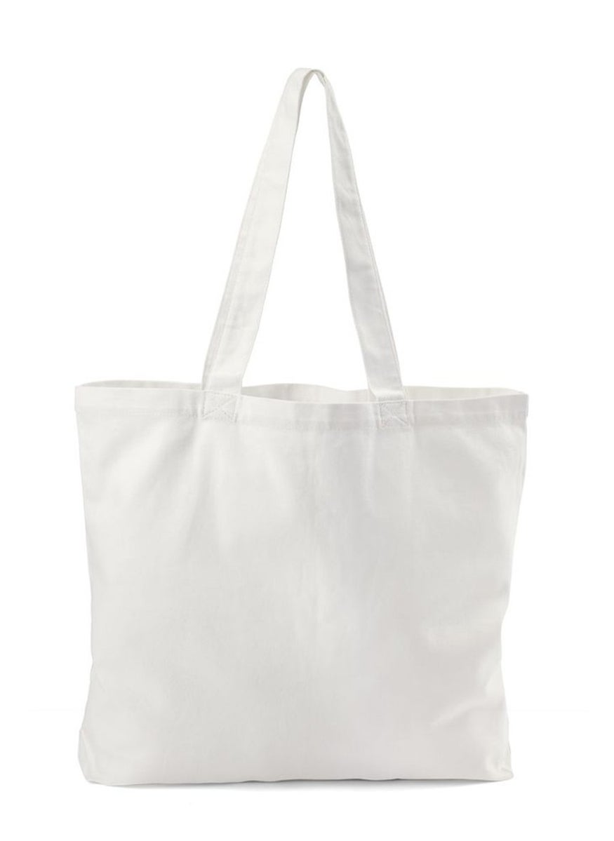 Tchibo - Women Printed Canvas Shopper Bag 47 L x 40 H x 10 W cm, Off White - Image 1