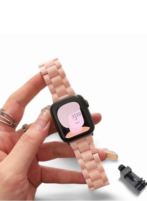 Compatible Acrylic Watch Band With Clasp Clip on Lock & Free Pin Remover For Apple Watch Series 8 | 7 41mm | SE 2 | 6 | SE | 5 | 4 42mm | 3 | 2 | 1 45mm. Strap Only WACTH not Included (Pink).