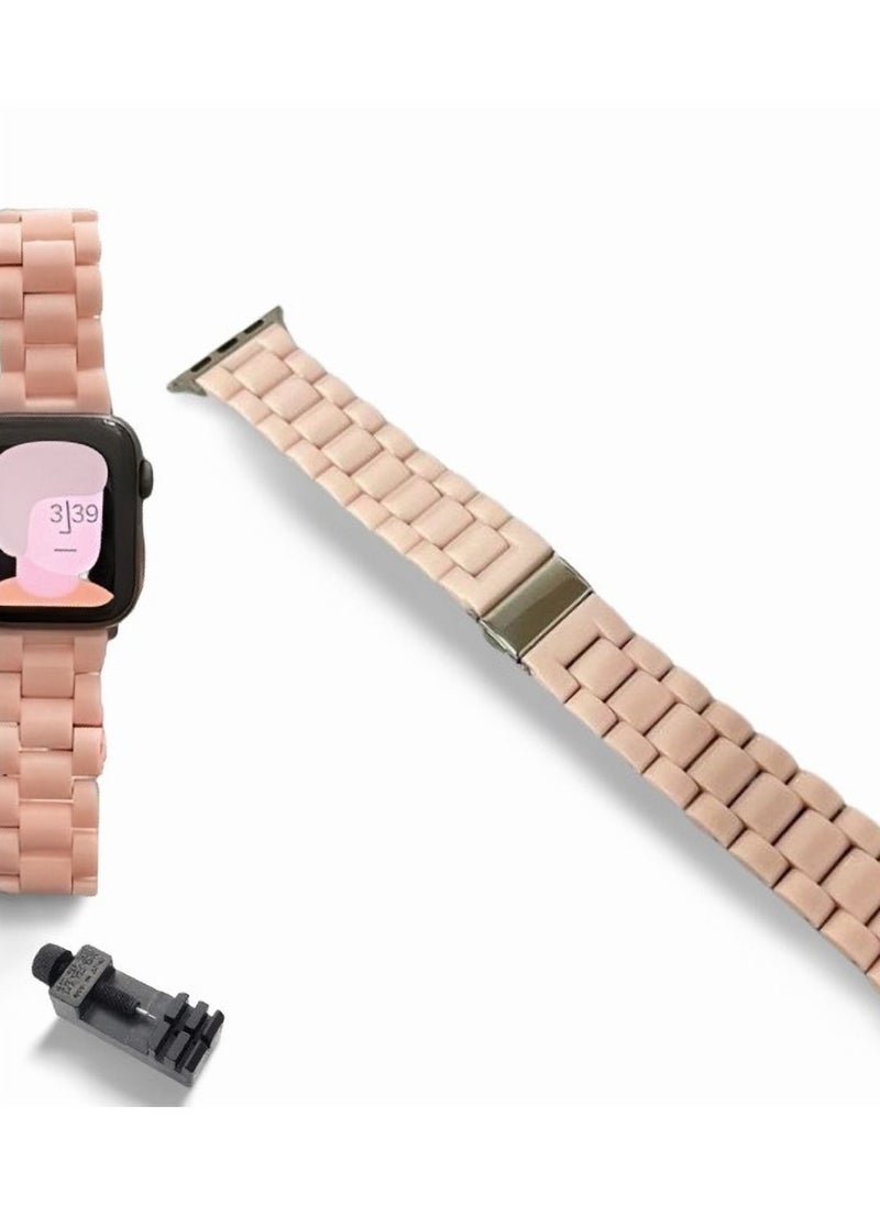 OPULENCE - Compatible Acrylic Watch Band With Clasp Clip on Lock & Free Pin Remover For Apple Watch Series 8 | 7 41mm | SE 2 | 6 | SE | 5 | 4 42mm | 3 | 2 | 1 45mm. Strap Only WACTH not Included (Pink). - Image 1