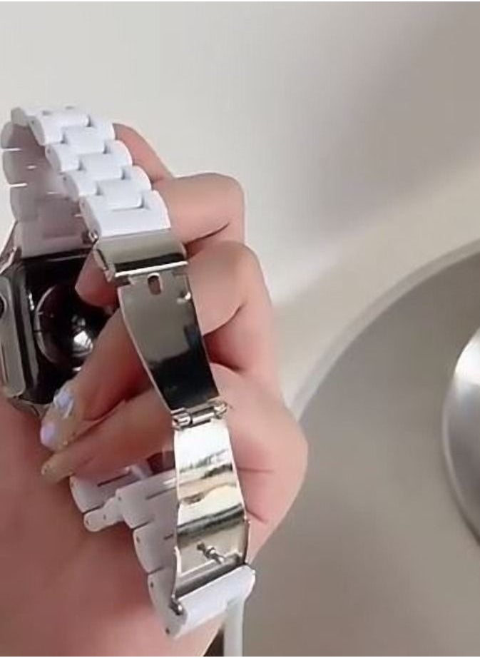 OPULENCE - Compatible Acrylic Watch Band With Clasp Clip on Lock & Free Pin Remover For Apple Watch Series 8 | 7 41mm | SE 2 | 6 | SE | 5 | 4 42mm | 3 | 2 | 1 45mm. Strap Only WACTH not Included (Pink). - Image 1