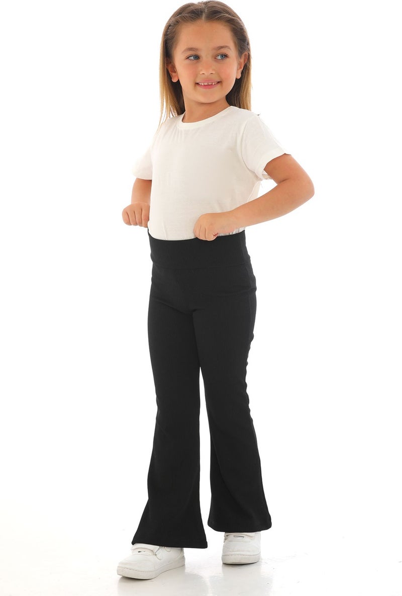 Girls' Black Colored High Waist Spanish Leg Ribbed Tights