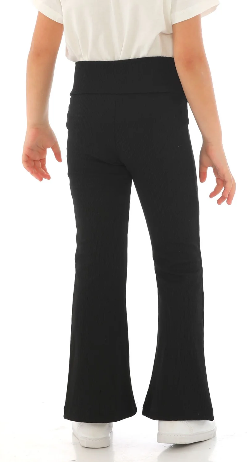 Zepkids Girls' Black Colored High Waist Spanish Leg Ribbed Tights