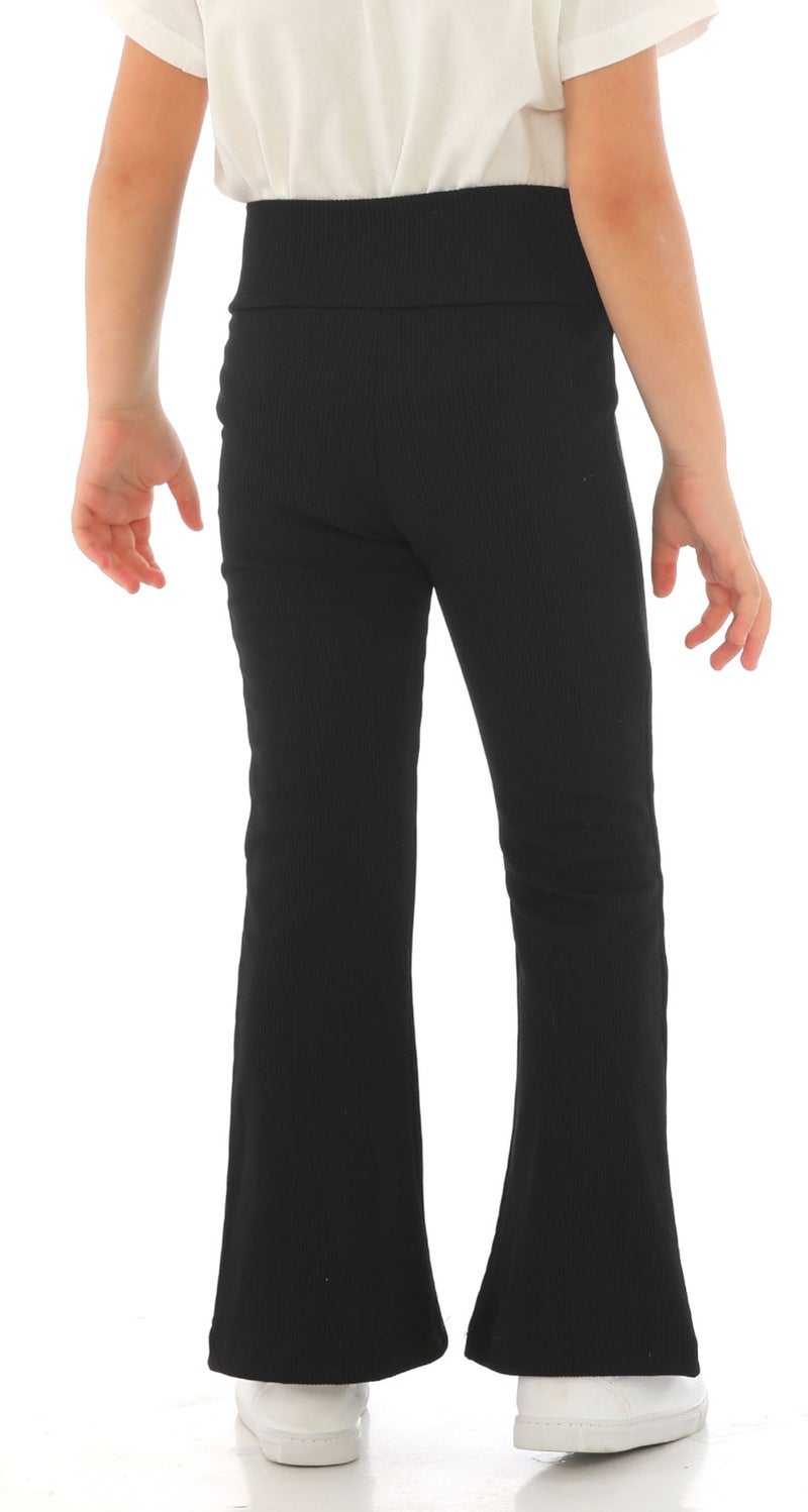 Girls' Black Colored High Waist Spanish Leg Ribbed Tights