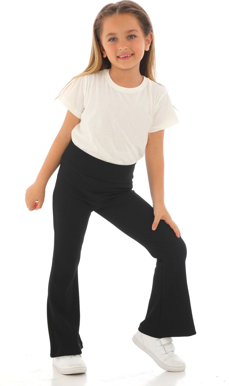 Girls' Black Colored High Waist Spanish Leg Ribbed Tights
