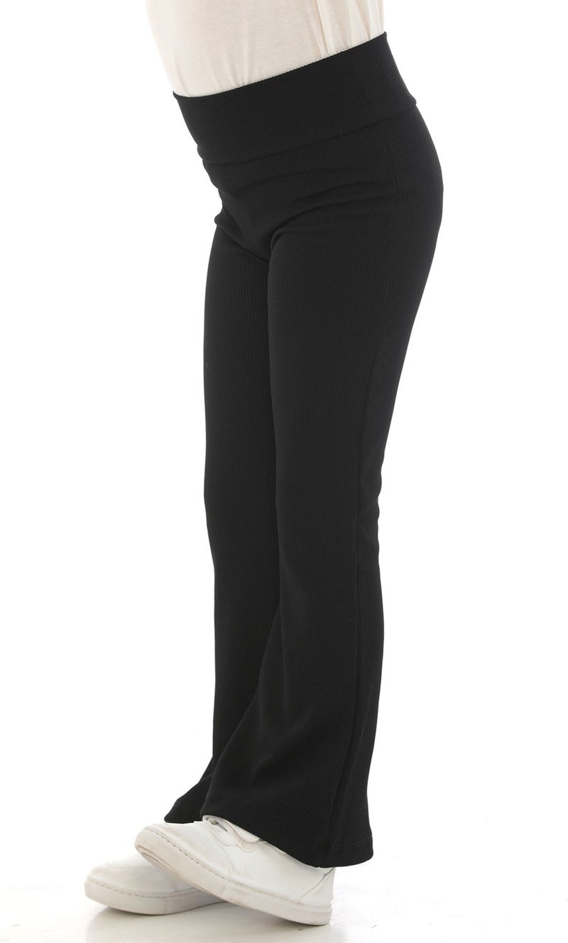 Girls' Black Colored High Waist Spanish Leg Ribbed Tights