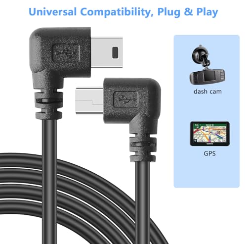 PASOW Mini USB Power Cable 90 Degree Left Angle (No Data Transfer) - USB 2.0 A-Male to Mini-B Car Vehicle Power Suppy Cord for Dash Cam (16FT) - Image 4