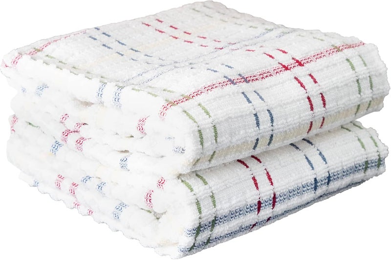 Ritz Royale Collection 100% Combed Terry Cotton, Highly Absorbent, Oversized, Checked Kitchen Towel Set, 28" x 18", 2-Pack, Paprika Red - Image 1