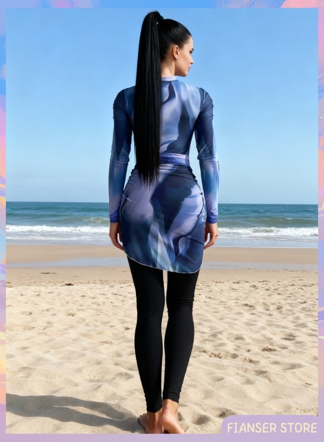 Fianser Burkini 3-Piece Swimwear Swimsuits Set With Chiffon Wrap Skirt Beachwear Long Sleeve Long Pants Fashion Sun UV Protection Diving Suit Surfing Suit Quick Dry Swimming Costume Zipper - Image 4