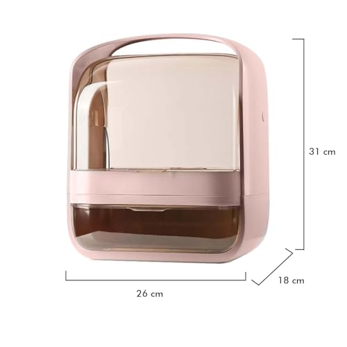 ALOXE Cute Makeup Organizer Stand | Make up Box with Drawer | Dressing Table Organiser for Cosmetics & Skincare (Pink) - Image 3