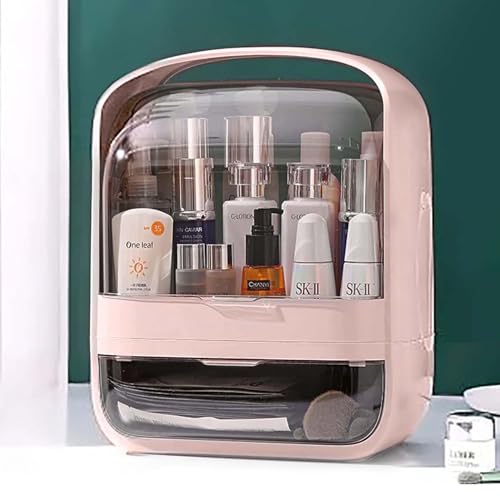 ALOXE Cute Makeup Organizer Stand | Make up Box with Drawer | Dressing Table Organiser for Cosmetics & Skincare (Pink) - Image 2