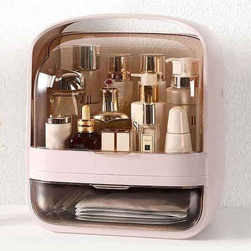 ALOXE Cute Makeup Organizer Stand | Make up Box with Drawer | Dressing Table Organiser for Cosmetics & Skincare (Pink) - Image 1