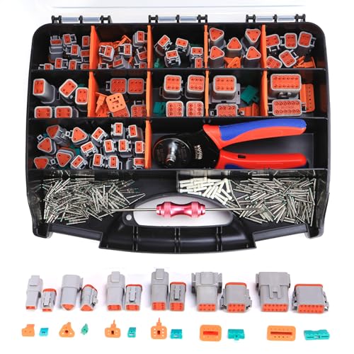 MUYI 371 PCS DT Deustch Connector Kit 2 3 4 6 8 12 Pin Waterproof Automotive Electrical Connectors Including Deutsch Crimping Tool Removal Tool 16 Solid Contacts - Image 1