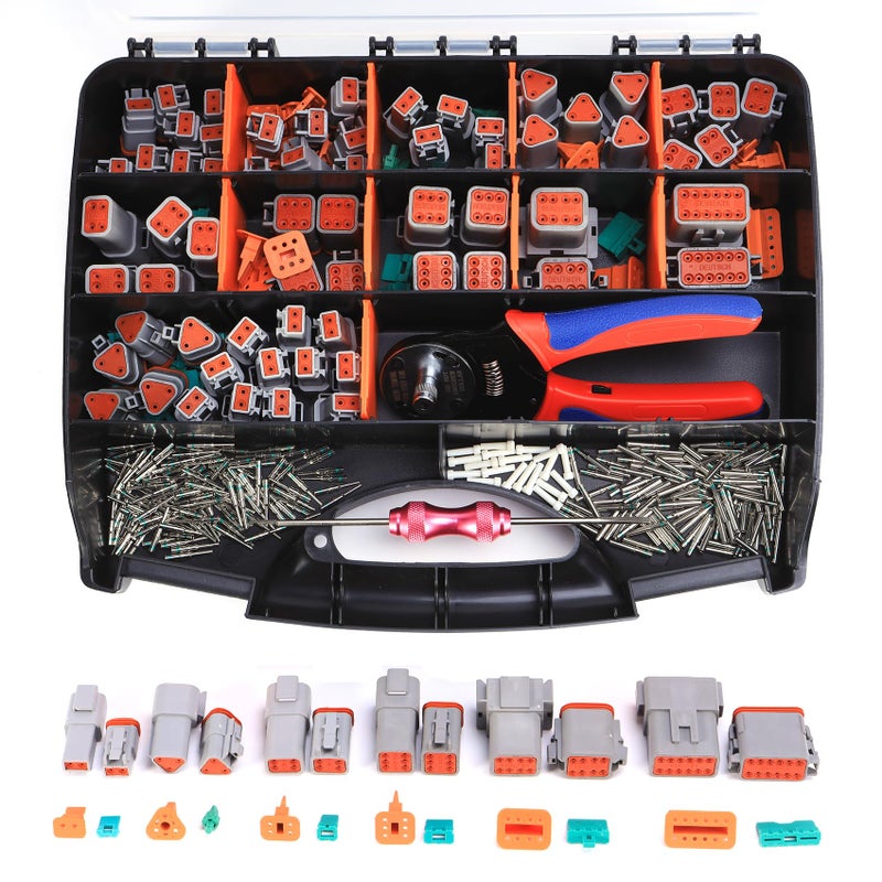 MUYI 371 PCS DT Deustch Connector Kit 2 3 4 6 8 12 Pin Waterproof Automotive Electrical Connectors Including Deutsch Crimping Tool Removal Tool 16 Solid Contacts - Image 2
