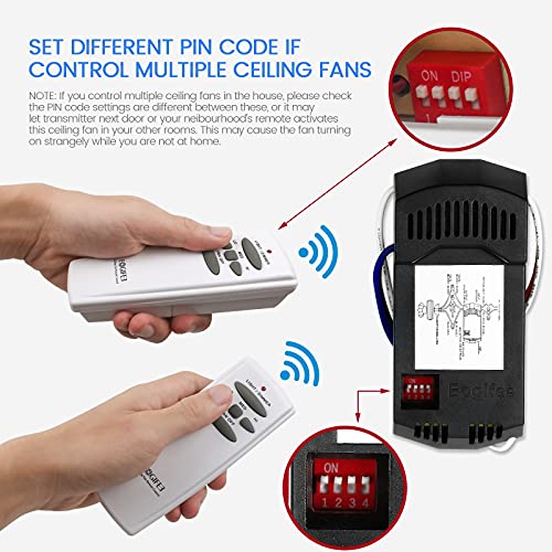 Eogifee Universal Ceiling Fan Remote Control and Receiver Kit with 3 Speed and Light Dimmer Control Replacement of Hampton Bay Hunter Harbor Breeze CHQ7078T UC7078T HD5 Fan-HD RR7079T Kits - Image 3