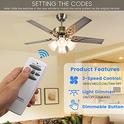 Eogifee Universal Ceiling Fan Remote Control and Receiver Kit with 3 Speed and Light Dimmer Control Replacement of Hampton Bay Hunter Harbor Breeze CHQ7078T UC7078T HD5 Fan-HD RR7079T Kits - Image 2