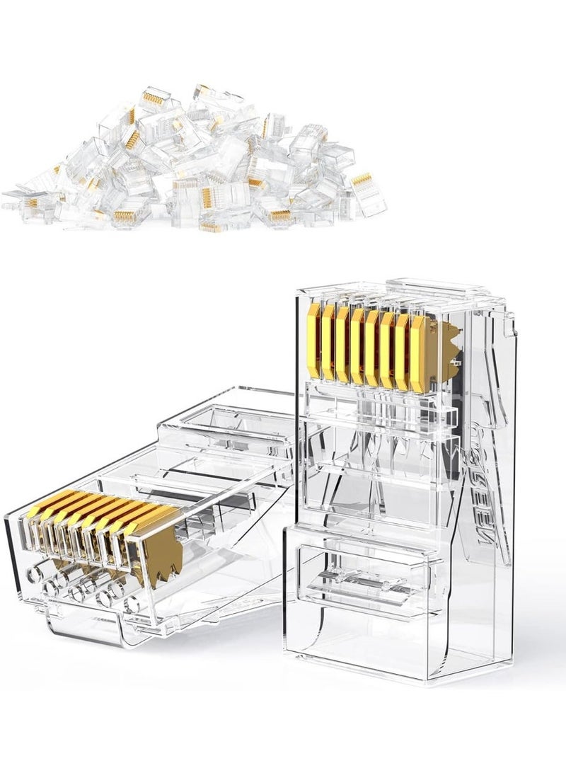 ابلس موصلات شبكة معيارية CAT6 RJ45، مقابس كابلات إيثرنت مطلية بالذهب، موصلات UTP شفافة (Crystal) من نوع RJ45 مع صندوق تخزين، موصلات كابلات LAN عالية السرعة لشبكات CAT6 وأجهزة التوجيه (الراوتر) والمحولات (السويتش) وكابلات التوصيل (Patch Cables) وتركيبات الإيثرنت - 100 قطعة. - Image 1