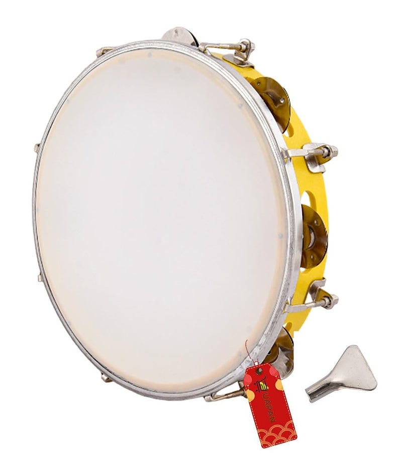 UAPAN Dafli Musical Instrument Dafli/Tambourine 10 inch Hand Percussion Musical Instrument (Yellow tambourine) - Image 1