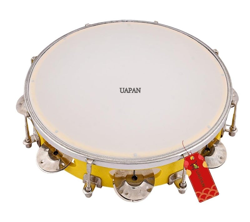 UAPAN Dafli Musical Instrument Dafli/Tambourine 10 inch Hand Percussion Musical Instrument (Yellow tambourine) - Image 4