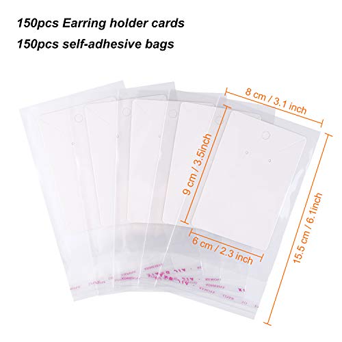 MIAHART 150 Set Earring Holder Cards Necklace Display Cards with 150pcs Bags for Selling DIY Ear Studs, Earrings and Jewelry Display (White) - Image 3
