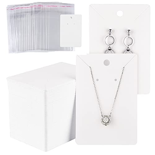 MIAHART 150 Set Earring Holder Cards Necklace Display Cards with 150pcs Bags for Selling DIY Ear Studs, Earrings and Jewelry Display (White) - Image 1