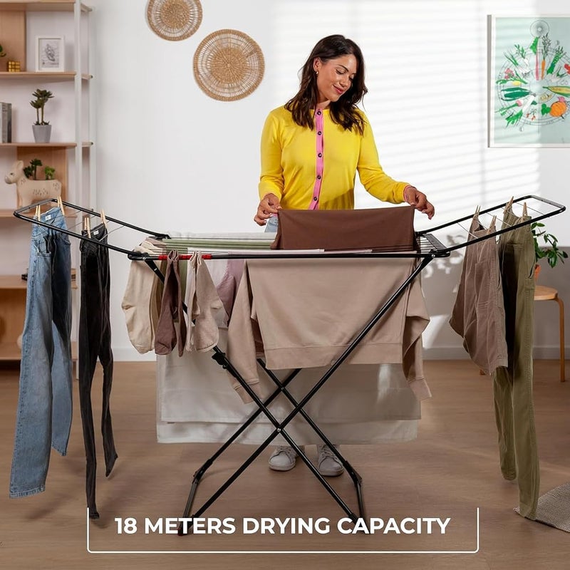 Vileda Universal Ultimate Clothes Airer (Black Edition) – 18 m Drying Space, Folding X‑Legs, Safety Lock, Sock Holder & Wheels - Image 3