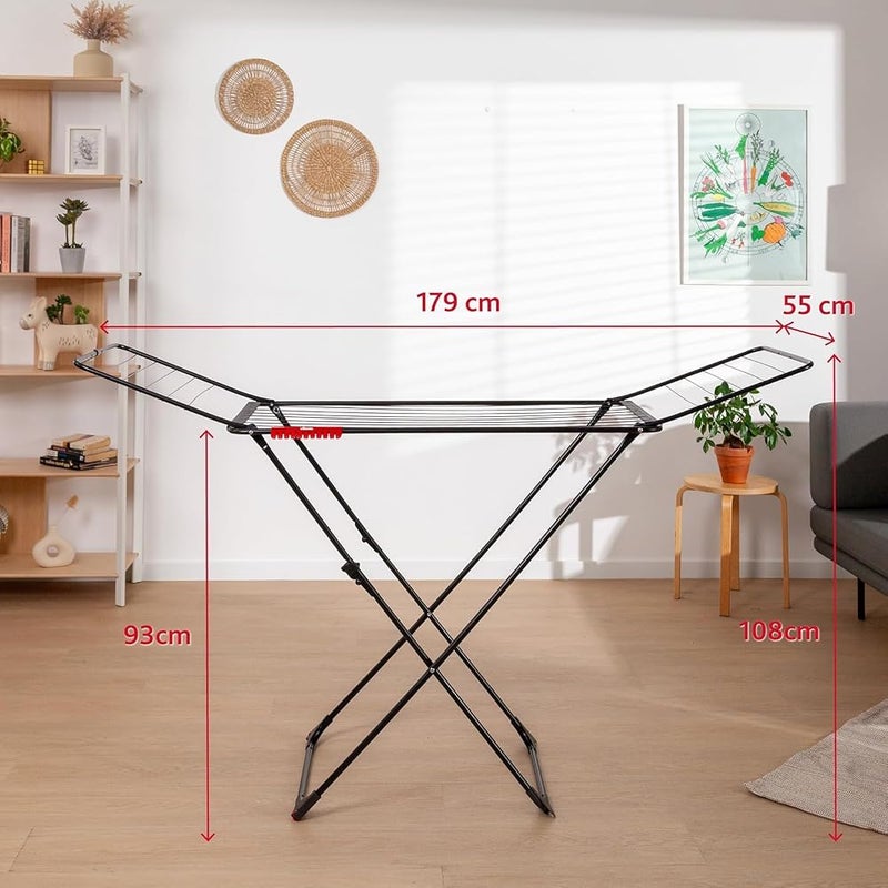 Vileda Universal Ultimate Clothes Airer (Black Edition) – 18 m Drying Space, Folding X‑Legs, Safety Lock, Sock Holder & Wheels - Image 2