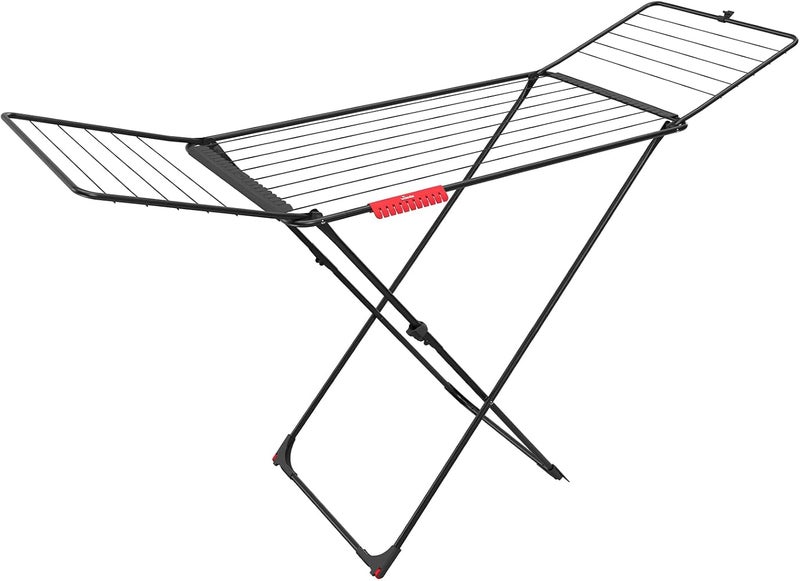 Vileda Universal Ultimate Clothes Airer (Black Edition) – 18 m Drying Space, Folding X‑Legs, Safety Lock, Sock Holder & Wheels - Image 1