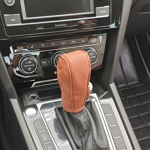 Hirificing Gear Shift Knob Cover PU Leather Car Stick Shift Knob Cover ManualAutomatic Automotive Gear Handle Shifter Knob Rod Dust Cover Waterproof and Breathable ProtectorBrown - Image 1