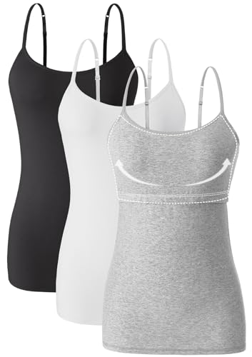 Orrpally Women Cotton Camisole Shelf Bra Cami Tank Tops Adjustable Spaghetti Strap Tank Top 3-Pack Black/White/Gray XXL - Image 1