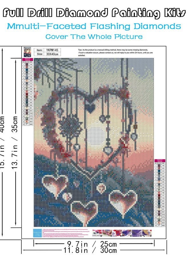 KINPLUB 5D Diamond Painting Kits for Adults, Love Heart Dream Catcher Diamond Art Kits for Adults Beginners, DIY Full Drill Round Diamond Dots, Home Wall Decor 12x16 Inch - Image 3