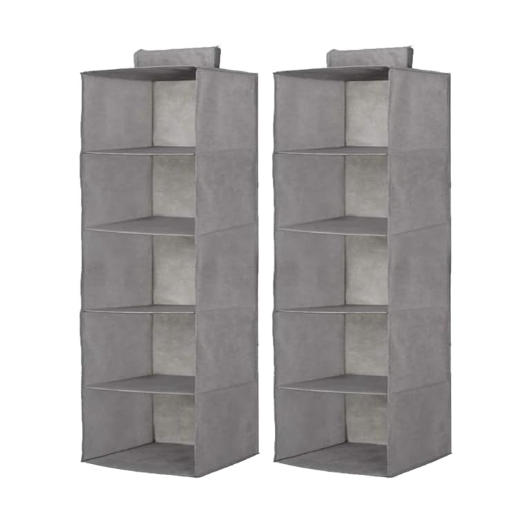 Premium 5-Shelf Hanging Closet Organizer - Heavy-Duty Foldable Cupboard Storage Shelves - Durable High-Density 2-Piece Space-Saving Clothes & Shoe Rack with Easy Fastening Strap (Sleek Modern Charcoal Grey Profile, 30x30x100 cm) - Manual Clothing Preservation Sorting Convenience & Wardrobe Facility Asset Management Template