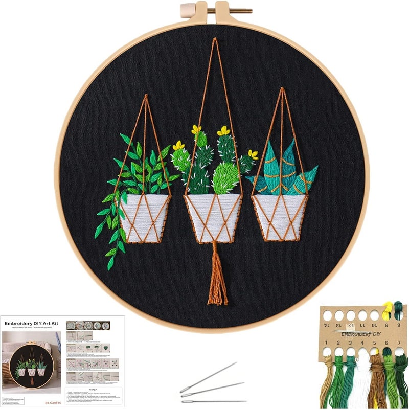 Embroidery Kit for Beginners, Orange Flower Pattern, Embroidery Kit for Craft Lover Handy Stitch Including Stamped Embroidery Cloth, Embroidery Hoops, Color Threads and Tools CX0674