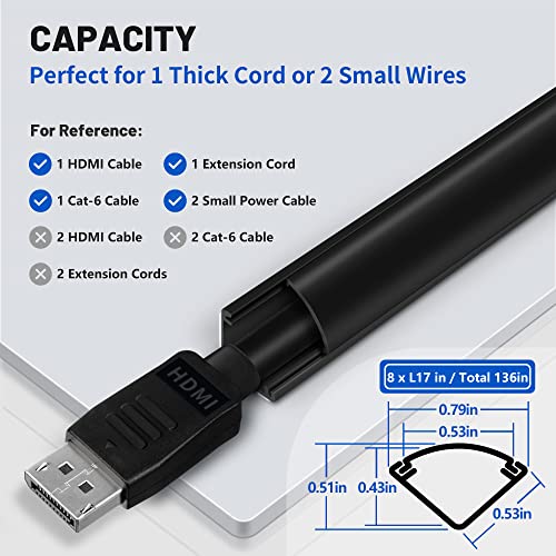 ZhiYo 136in Corner Cable Concealer, One-Cord Corner Duct, Paintable Corner Cord Cover, Cable Management Channel for Wall Corner, Floor Baseboard, Ceiling, Black - Image 2