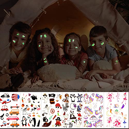 ELEPHANTBOAT® 12 Sheets Glow Fake Temporary Masquerade Luminous Cartoon Fun Tattoo Sticker for Kids/Boys & Girls Party Supplies White - Image 3