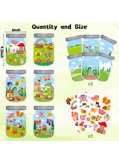 CY2SIDE 12Pcs Summer Bugs Stickers Scene For Kids Make A Bug Jar Sticker Scene With Butterfly Bee Ladybug Flower Make Your Own Insect Stickers With Jar Scene Diy Summer Party Games Class Activities  - Image 3