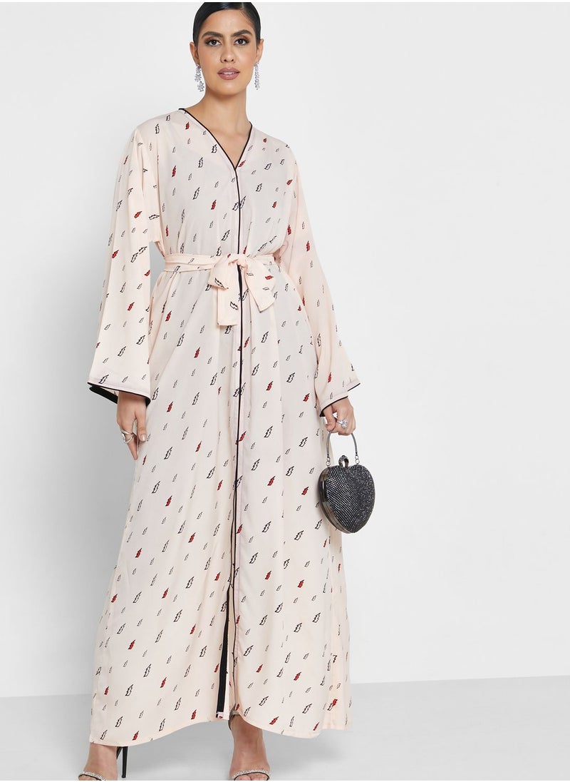 NUKHBAA - Flute Sleeve Printed Abaya - Image 1