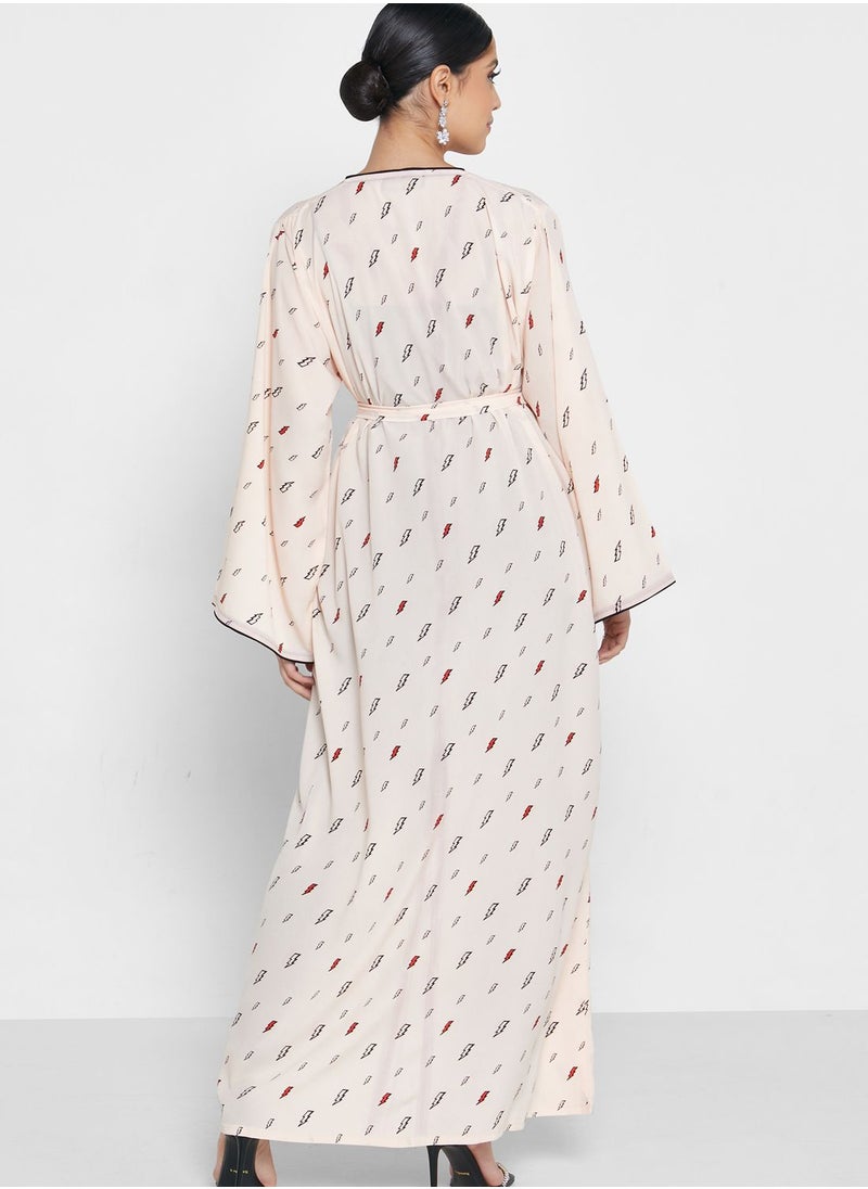 NUKHBAA - Flute Sleeve Printed Abaya - Image 1