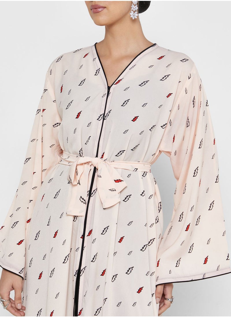 NUKHBAA - Flute Sleeve Printed Abaya - Image 1