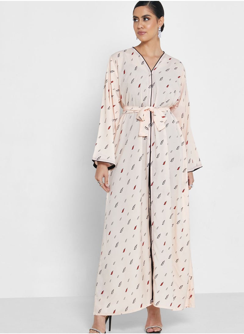 NUKHBAA - Flute Sleeve Printed Abaya - Image 1