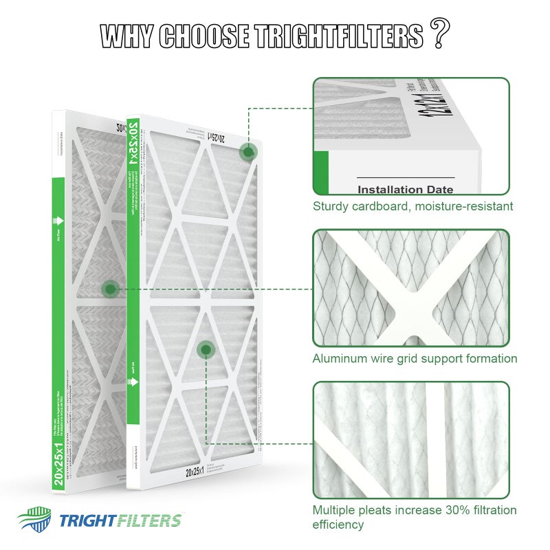 TRIGHTFILTERS 20x25x1 Air Filter 4 Pack, MERV 8 Pleated Dust Defense Air Filters Replacement Air Conditioner HVAC AC Furnace Filter, Durable and Lightweight - Image 4