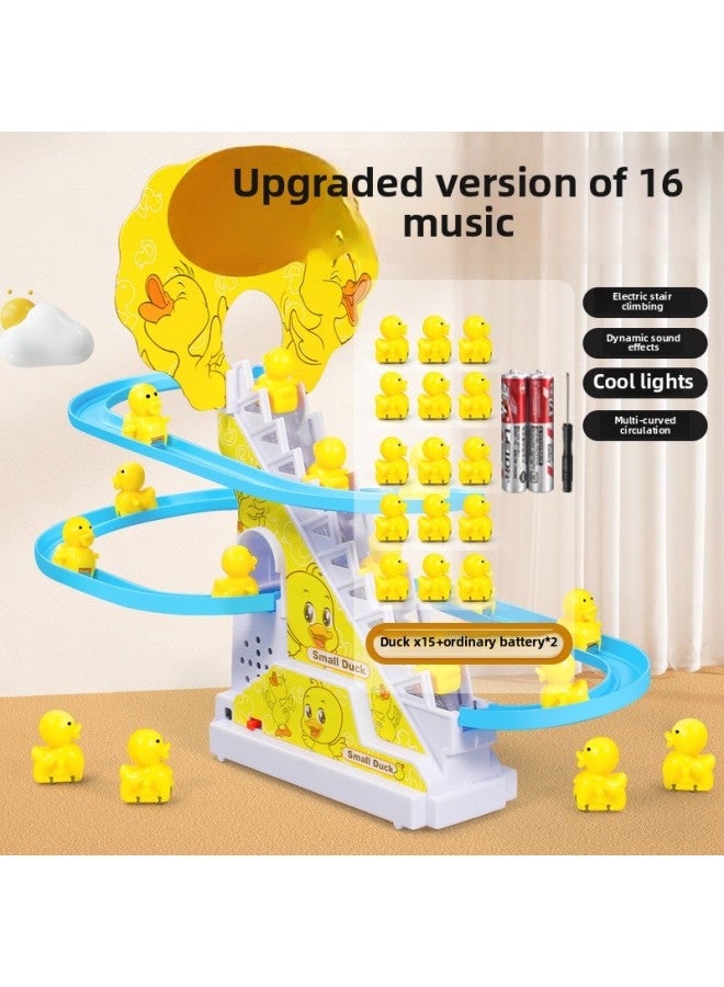 Internet-famous Little Duck Climbing The Stairs On The Track Car Baby One Year Old Slide 4 Electric 2 Children Boy Toy-Colour:Upgrade 16 Pieces Of Music✅【15 Ducks】battery Version Of The Little Yellow Duck Climbing Stairs  - Image 1