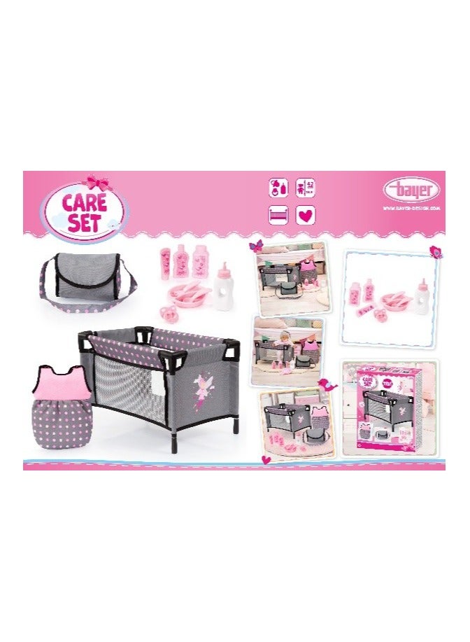Bayer Design 11-Piece Deluxe Doll Care Set Travel Bed Crib Feeding Accessories