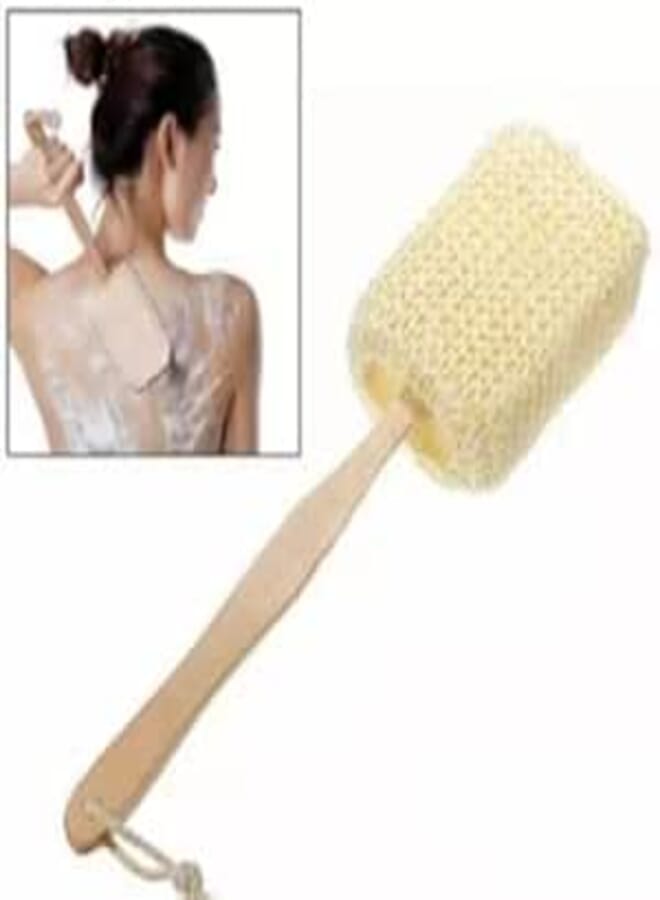 Shower Loofah with Wooden Handle - Exfoliating Bath Sponge and Body Scrub Brush for Men Women Sensitive Skin