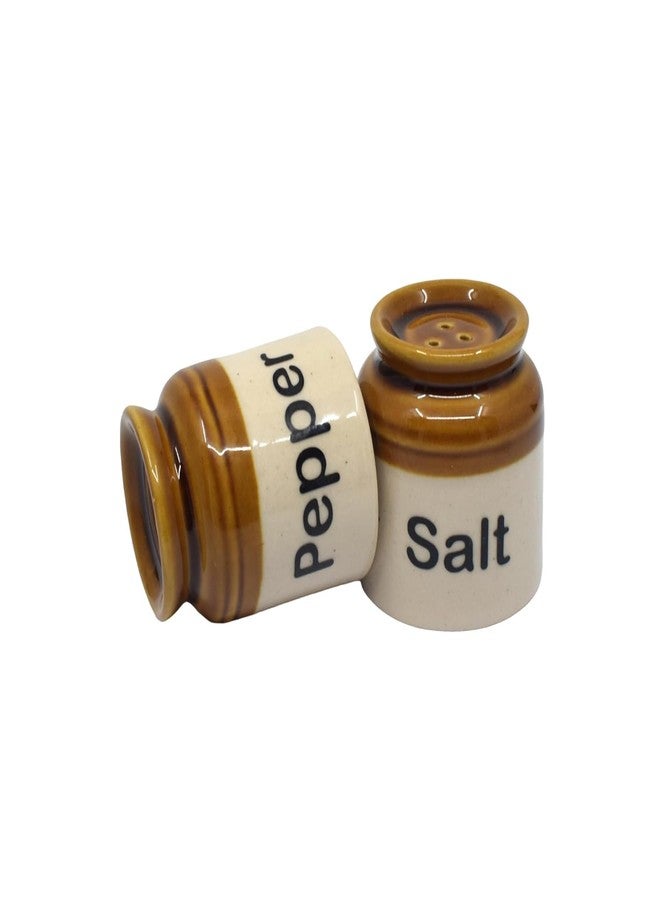 Vynora Handcrafted Ceramic Salt & Pepper Shakers – Beige & Brown with Printed Labels (Set of 2)-60ML - Image 2