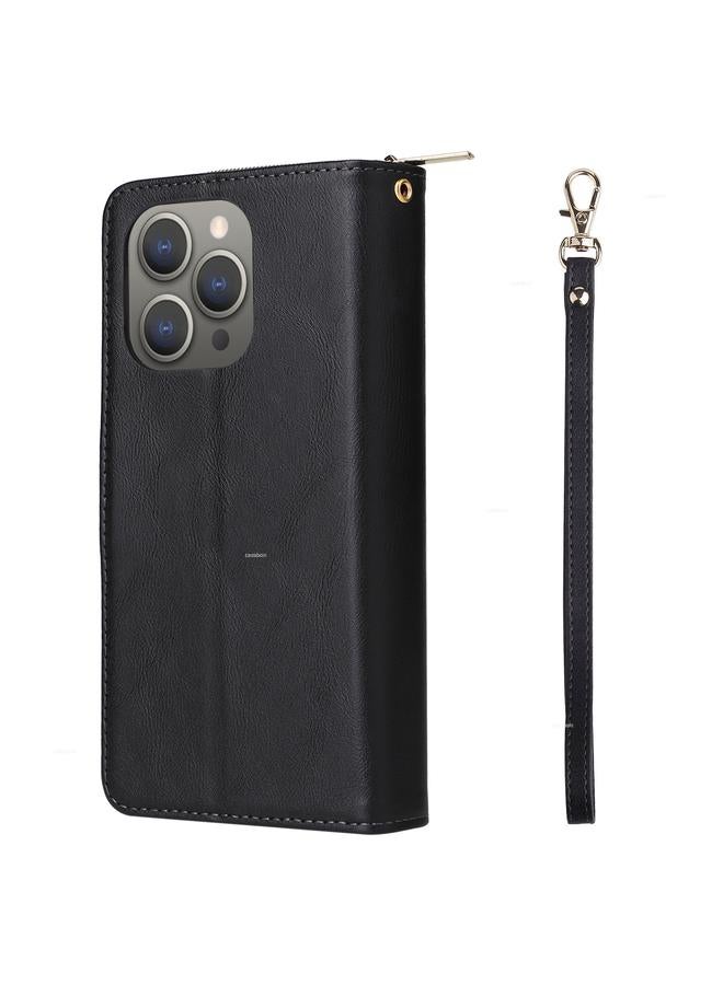 S-TOP Case For iPhone 15 Pro Max 9 Card Slots Zipper Wallet Bag Leather Phone Case - Image 3