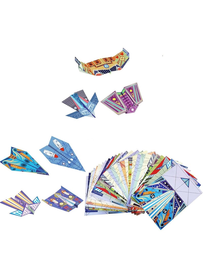 fantasize 32 Sheets of Colorful Origami Paper, Paper Airplane Kits with 16 Classic Designs, World Record Paper Planes, Airplane Gifts for Boys and Girls Ages 6-12+ - Image 1