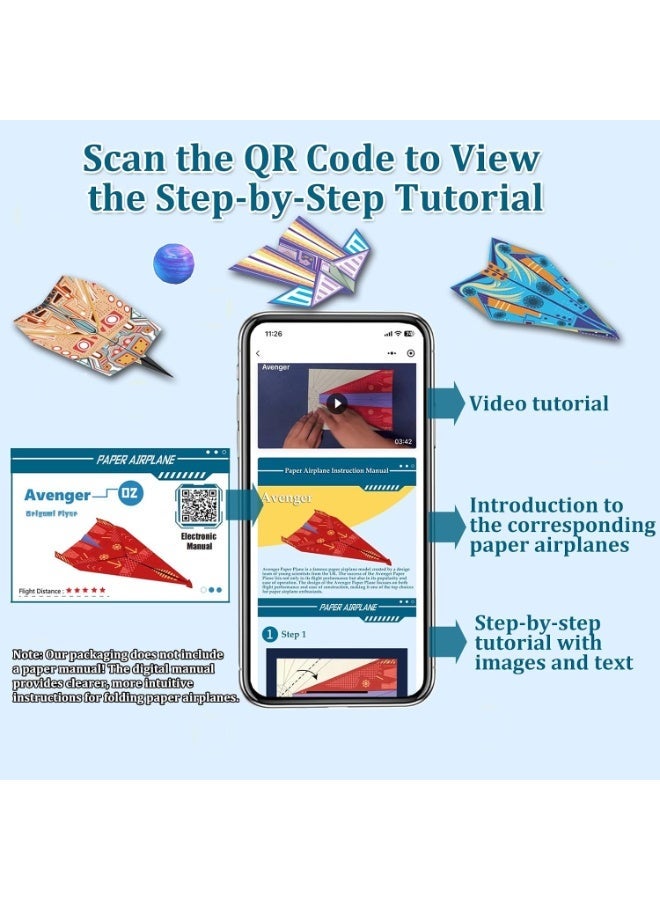fantasize 32 Sheets of Colorful Origami Paper, Paper Airplane Kits with 16 Classic Designs, World Record Paper Planes, Airplane Gifts for Boys and Girls Ages 6-12+ - Image 2